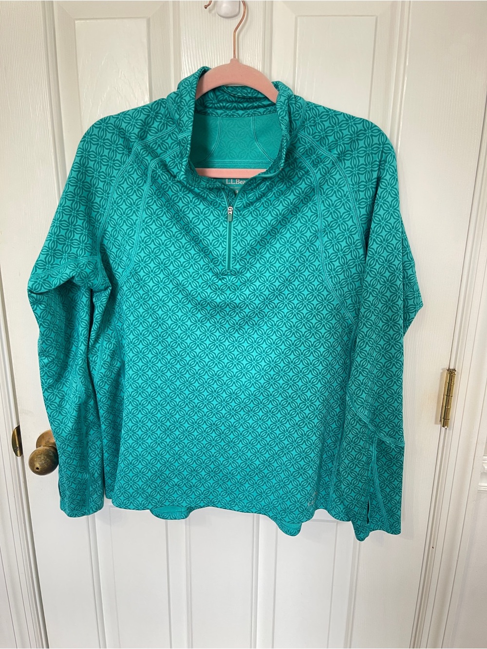 LL Bean 1/4 Zip Pullover Womens Large Teal Activewear Hiking Gorpcore Thumbholes